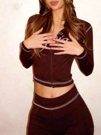 Conjunto de chándal de estilo casual y urbano para mujer de FQLWL, sudadera con capucha y pantalones estampados, conjunto de 2 piezas de manga larga