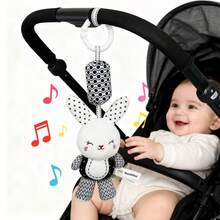Plush Baby Toys With Portable Hanging Ring, Black & White Rattle Toy - Stroller Wind Chimes Plush Rattle Doll, Suitable For Car Seat - Ideal Gifts For 0-3-6-9-12 Month Baby Boys & Girls, Newborn Toys, Foxes