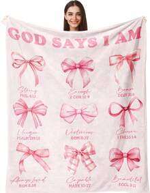 1pc Cozy Bowknot Print Flannel Blanket - Soft, Vintage-Inspired Design With Pink Bows On White, All-Season Comfort For Home, Office, Camping & Travel, Machine Washable, Perfect For Halloween & Christmas Decor, Travel Accessory |   Playful Pattern |   Soft Texture, Blanket For Bed - 多色26 - 查看 14