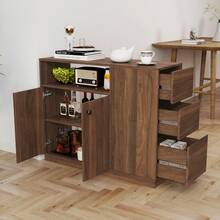 JULONGC Kitchen Sideboard, Small Countertop Organizer, Tabletop Cabinet With 2 Glass Sliding Door,3 Side Drawers & 1 Small Display Shelves, Counter Cabinet For Kitchen, Living Room, Dinning Area - quả óc chó - Xem 1