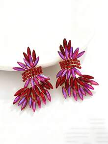 1 对水晶叶夸张奢华婚礼耳环，时尚优雅的女士珠宝礼物 - 銀色 - 查看 18