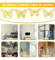Lecute 12 Mariposas Decorativas 3d Pegatinas Arreglo Fiesta Evento - Rojo - Ver 3