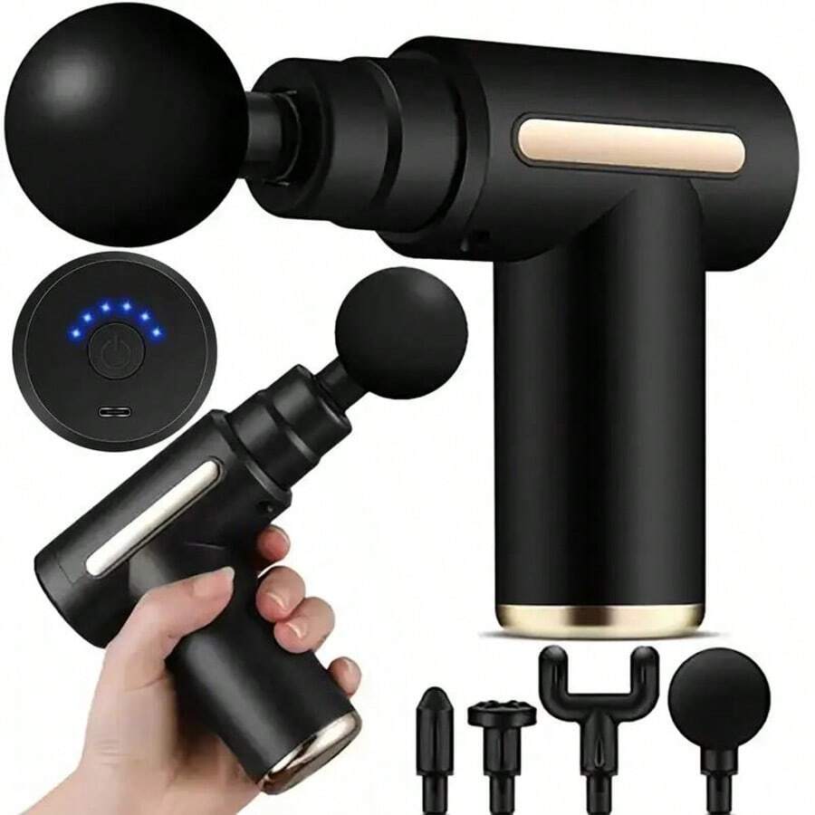 Súng massage LED 1pc, Máy massage cầm tay tác động sâu vào cơ thể, Dễ điều khiển, Đau lưng và cổ, LED, Thiết kế thanh lịch siêu nhỏ gọn, Được cung cấp năng lượng bởi mô-men xoắn cao - màu đen - Xem 1