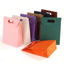 10个彩色牛皮纸礼品袋，带提手 - 颜色随机（黑色、白色、紫色、粉色、橙色、绿色、棕色、藏青色），适合商务礼品、派对回礼和日常使用。礼品袋、派对回礼袋，设计趣味，经久耐用。 - 彩色 - 查看 5