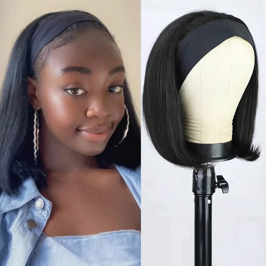 Headband Bob Wig Human Hair Glueless Short Straight Bob Wigs Human Hair For Women None Front Lace Brazilian Virgin Human Hair Wigs Natural Color