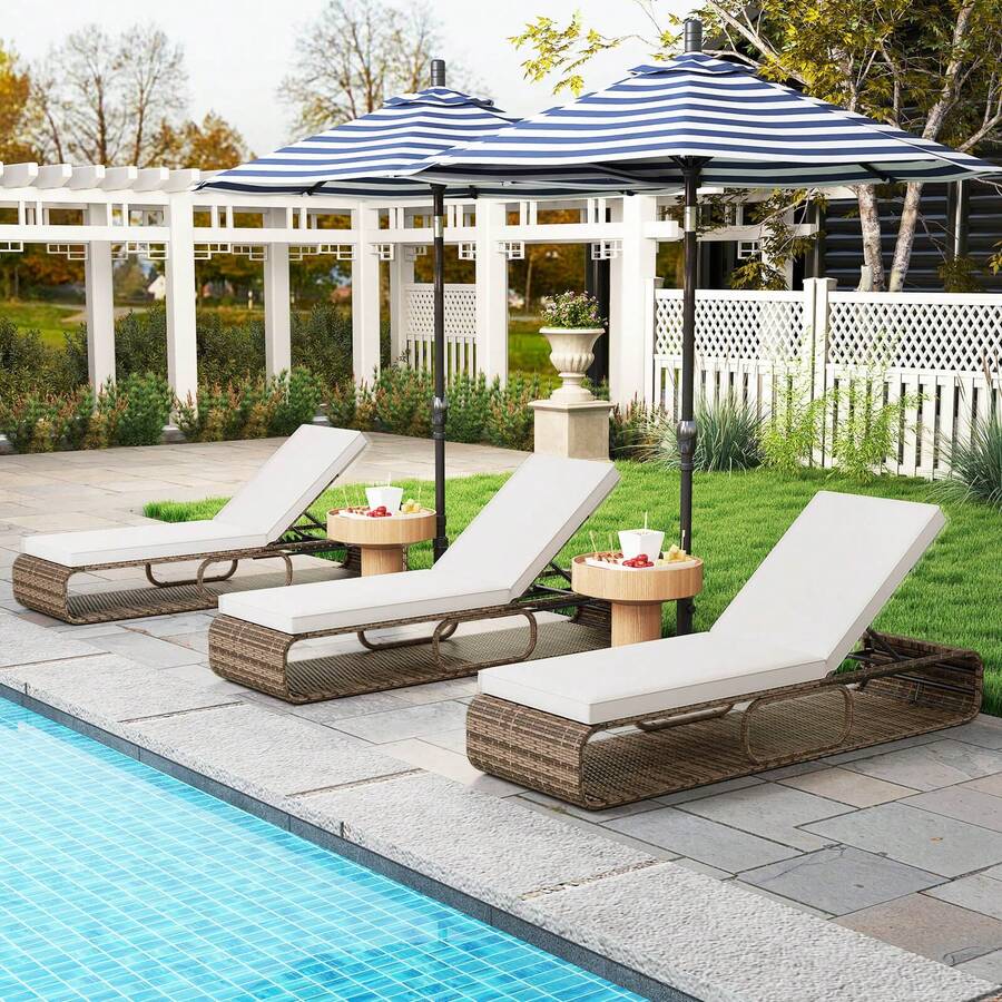 Lifezeal 1/2 PCS Outdoor Chaise Lounge Chair With Adjustable Backrest Cushion And Storage - trắng - Xem 1