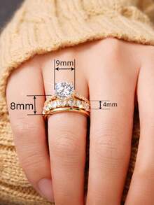 3pcs Set Luxury Alloy Cubic Zirconia Stackable Rings For Women, Suitable For Daily Wear, Engagement, Anniversary, Candlelight Dinner Date - Three Piece Set - View 2