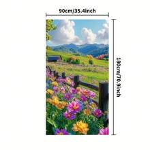 2Dflat, 1pc Spring Garden Party Banner Door Curtain - Durable Polyester, Vivid Flowers And Mountain Views, No Electricity Required, Suitable For Apartment Decoration, Season Celebration And Holiday Decoration, Outdoor Decoration - 1PCS - View 4