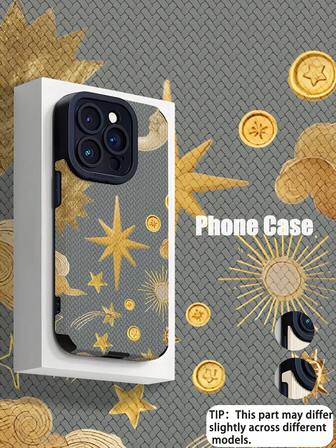 1pc Fashionable Retro Minimalist Moon & Star Striped Pattern High-Quality Faux Leather Shockproof Anti-Fingerprint Phone Case, Suitable As Birthday, Holiday Gift For Friends, Family, Couples, Compatible With Apple & Models