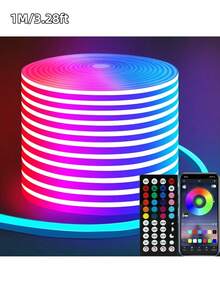 TYUTE 5v RGB Neon Bluetooth Infrared Color-Changing Light Strip, Equipped With A 44-Key Multi-Functional Remote Control. The Application Controls The Lighting And Music Synchronization. The Available Length Ranges From 3.28 Ft To 16.4 Ft. It Is Suitable For Christmas, Home Decoration, Parties, Weddings, Birthdays, And Festival Lighting - Ánh sáng màu - Xem 11