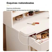 Escritorio de tocador con espejo, luces LED mesa de tocador de maquillaje con 2 cajones y 3 estantes y 3 taquillas de almacenamiento, tocador para dormitorio, vestidor (Blanco, Rosa, Marrón) - Blanco - Ver 8