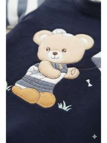 Baby Boy's Plush Embroidered Romper Baby Boy's Clothes - 藏蓝色 - 查看 7