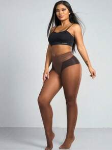 2 Pairs Women's Sexy 30D Transparent Stockings, Coffee Brown Pantyhose, Fashion & Minimalist - Coffee Brown - View 3