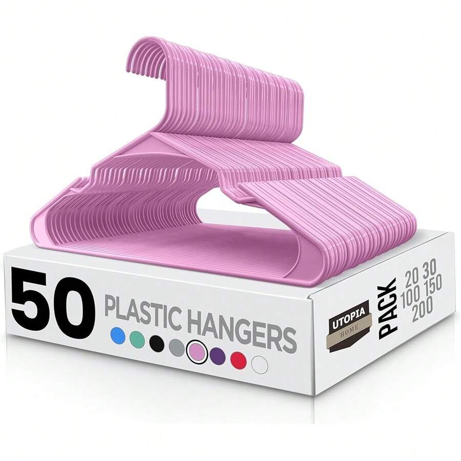 Utopia Home Kleiderbügel platzsparend – 50er Set Kunststoff Kleiderbügel, ultraschlank und rutschfest, weiß, platzsparende Bügel für Kleiderschrank und Garderobe-5636 - Rosa - Übersicht 1