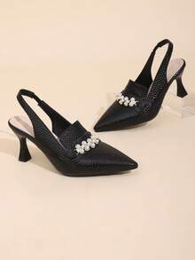 Women's Pointed Toe Buckle Design Everyday Versatile Fashion High Heels - Black - View 6