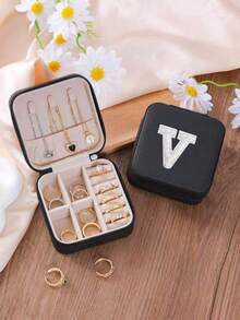 1 cutie de bijuterii cu perle albe, cutie de bijuterii de călătorie, cutie de bijuterii, cutie de machiaj, cutie de depozitare, cadou personalizat - cutie de bijuterii de călătorie roz, cadou de ziua de naștere pentru femei, cadou de Crăciun pentru adolescente, cutie de bijuterii de călătorie cu litere AZ