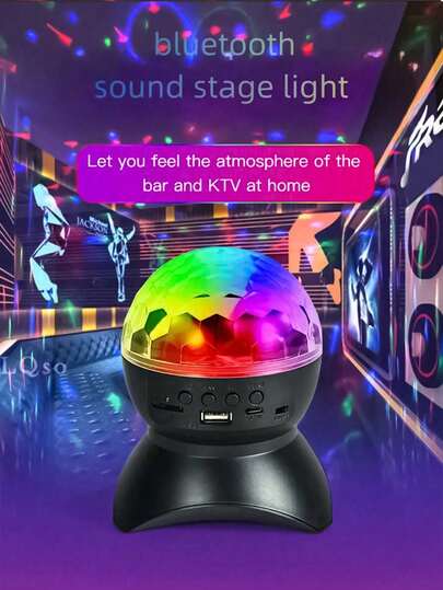 1pc LED Wireless RGB Rotating Projection Lamp, KTV Colorful Lamp, RGB Stage Strobe Light, Rechargeable Crystal Ball Lamp, Outdoor Speaker Christmas Stage Light, Disco Ball Party Light