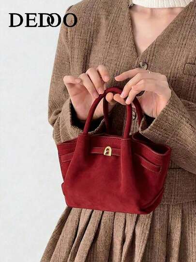 Dedoo European & American Niche Design Suede Bucket Bag With Buckle, Women's Street Style Handbag, Suitable For Shopping, Commuting, Parties, And Gift-Giving In Autumn/Winter