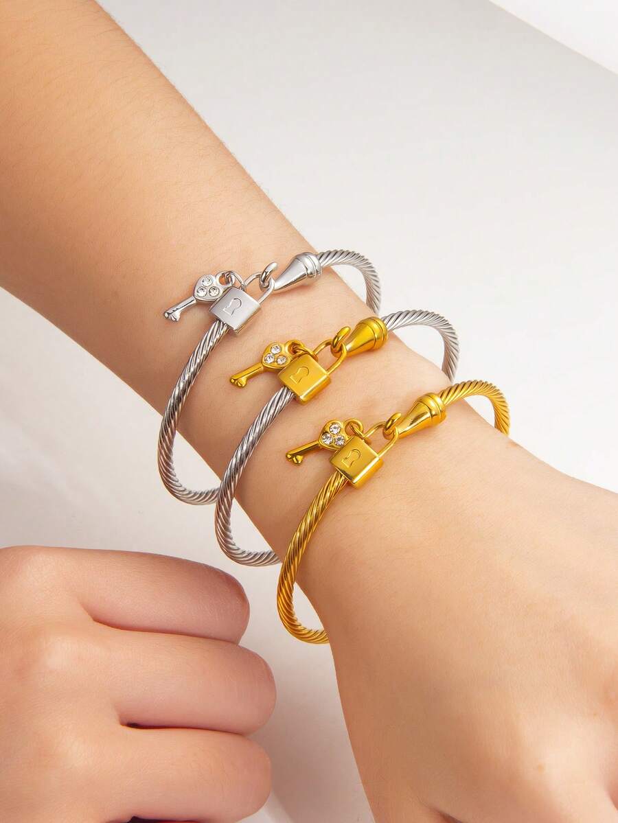 1PC Gold/Silver Key Pendant Bracelet | Waterproof Non-Tarnish Stackable Jewelry - Bracelet - View 1