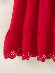 Tween Girls Valentine's Day Solid Color Ruffle Hem Casual Dress - Red - View 4