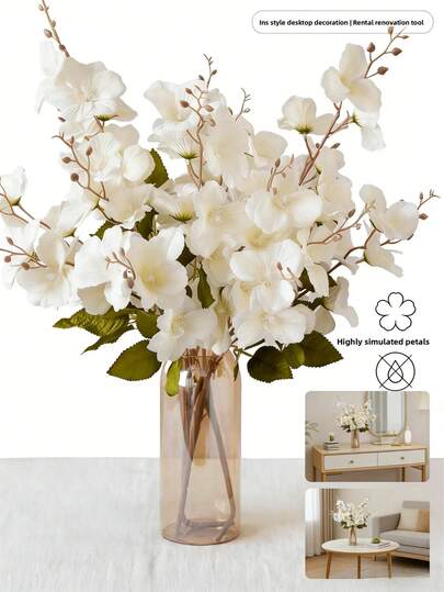 3支逼真的白色人造梅花，适合农舍装饰、婚礼装饰和情人节礼物