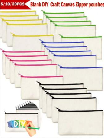 5/10/20 st. tomma DIY-pennfodral i canvas - sminkväska, bärbar sminkväska, necessär, sminkset för resor, presentset för teckningar som uttrycker kärlek och tacksamhet, söt handväska, plånbok, förvaringsväska för snacks, multifunktionell rese-necessär med dragkedja, sminkväska i bulk, bytesväska