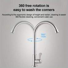 Cold Water Kitchen Sink Faucet, Single Cold Kitchen Faucet, 360° Rotation, Single Handle, SUS304 Stainless Steel