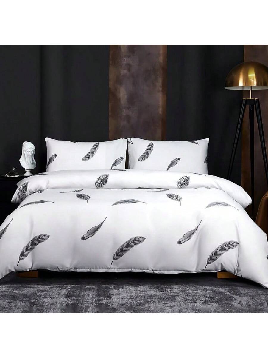 Kit de impresión de fundas nórdicas GB blanca con diseño de plumas negras de alta durabilidad de 260cm*220cm