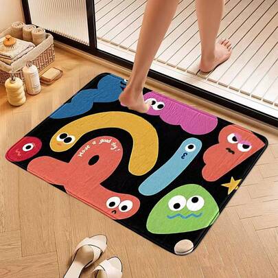 1pc Ramadan Sister Limited Edition Crescent Moon Print Faux Wool Square Bath Mat/Small Rug/Bathroom Rug/Rug/Living Room Rug/Bedroom Rug, Modern Minimalist Faux Wool Square Bathroom Rug, Nordic Ins Style Living Room Bedroom Rectangular Rug, Thick Plush, Multi-Color, Non-Slip Backing, Foldable Storage, Elevates Home Decor