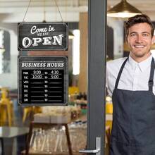 Business Hours Sign Store Hours Sign Hanging Open And Closed Signal Double Sided Wooden Business Hangable Decorative Welcome Boards With Time Digital Stickers And Hook Store Shop Black Board - Bảng đen - Xem 4