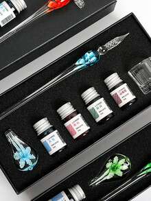 花朵玻璃蘸水笔，学生绘画书法文具，水晶玻璃笔，送朋友的礼品套装，学校奖品