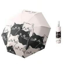 Cartoon Black And White Cat Automatic Folding Umbrella, Suitable For Both Sunny And Rainy Days, UV Protection, Sunshade Umbrella For Men And Women. - Black and White Cats Automatically - View 3
