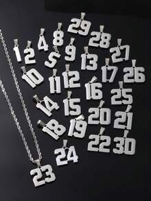 1件极简朋克风不褪色低过敏钛钢材质0-100球员号码男女通用项链，适合送给男友、父亲、朋友 - 銀色 - 查看 2