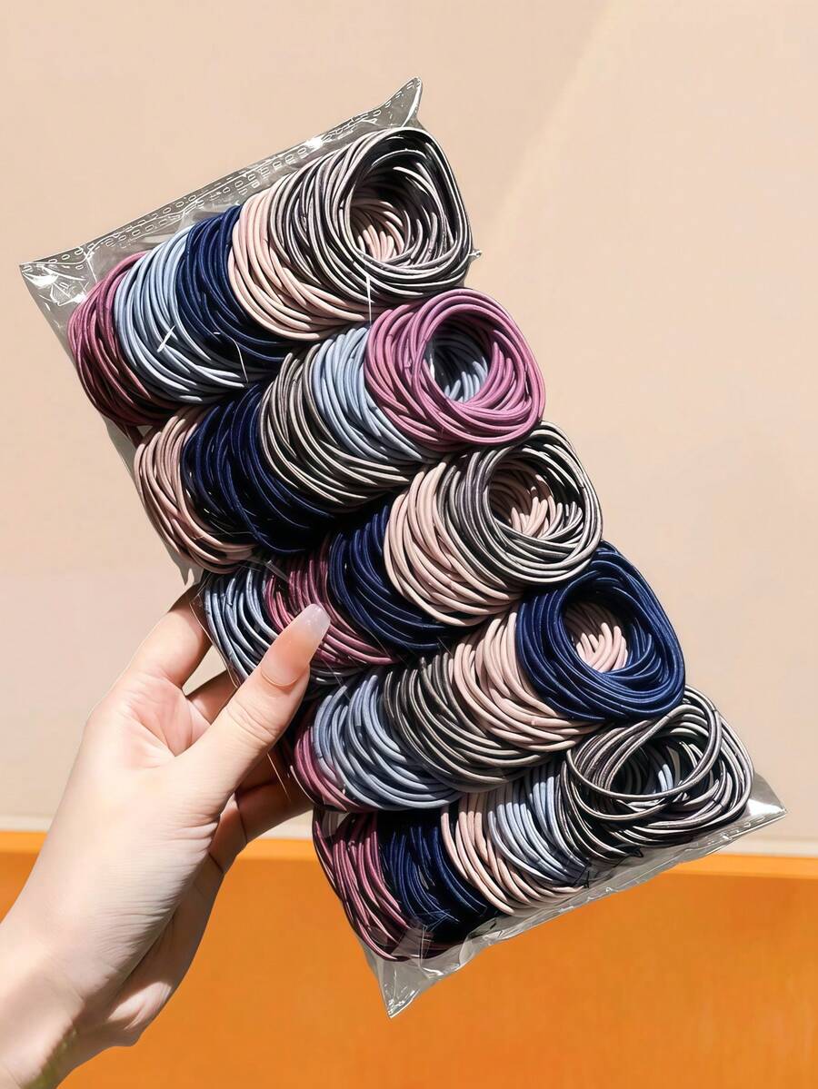 300/100pcs/Set Black Simple Hair Ties Combo, Covering Navy Blue, Light Pink, Gray, Brown And More Colors, Suitable For Girls, Women And Men, High Elasticity Design, Repeated Stretching Won't Deform, Secure Hair Styling. Suitable For Daily Commute, Sports, Fitness Or Casual Gatherings To Easily Create Fashionable And Neat Hairstyles. - Multicolor - View 1