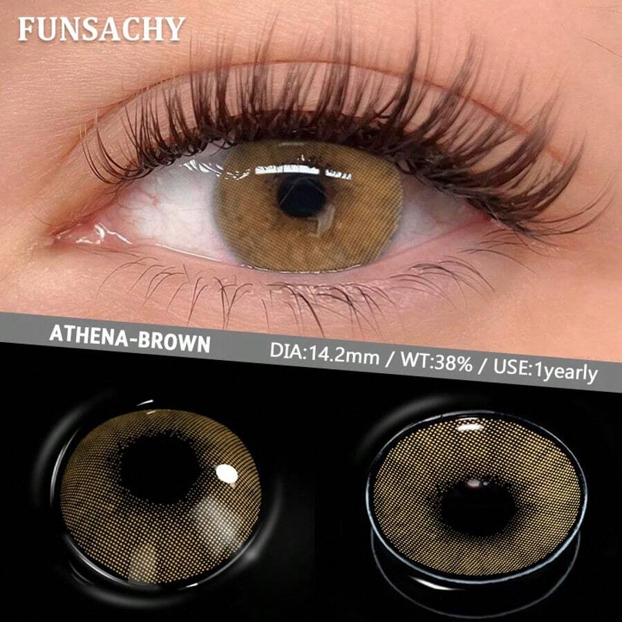 FUNSACHY Natural Brown Color Contact Lenses 14.0-14.2mm, Soft Brown Color Contact Lenses Suitable For Annual Replacement, Eye Makeup, Natural Makeup