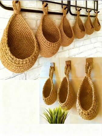 1pc Wall Hanging Basket, Bohemian Style Woven Basket, Creative Teardrop Shape Suitable For Vegetables And Fruits, Kitchen Storage Basket