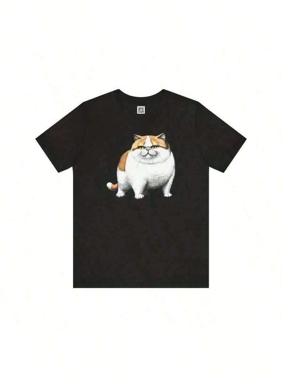 T-Shirt With Adorable Cat Graphic - White - View 1
