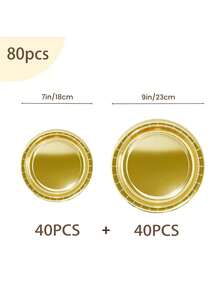 40-80pcs/Set Disposable Paper Plates, Gold Color, 7/9 Inch Round, Suitable For Decorating Desserts, Cakes And Party Supplies In Bulk, Suitable For Birthday, Wedding, Picnic, Holiday Club And Other Occasions - Multicolor - View 10