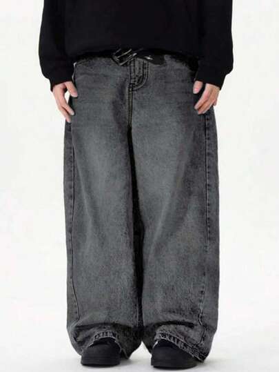 Vintage-Washed Relaxed-Fit Straight-Leg Men's Jeans