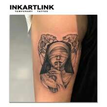 INKARTLINK 革命性技术纹身，半永久纹身，逼真纹身，木偶女孩，心形纹身，临时纹身，防水，逼真纹身外观，小众设计纹身，果汁纹身，植物纹身 - 黑色 - 查看 8