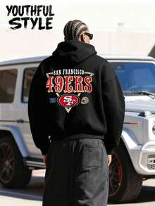 Men's Starter Black San Francisco 49ers Printed Triangle Graphic  Hoodie Sweatshirt,Suitable For Both Men And Women, Fashionable Daily Wear, Outdoor Sports, The Best Gift For Friends For Autumn/Winter - 黑色 - 查看 4