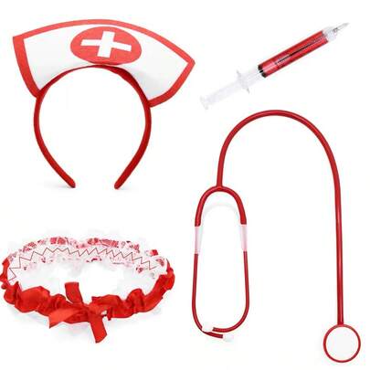 Sexy Nurse Cross Headband Stethoscope Medical Costume Set, Halloween & Christmas Cosplay Party Series, Single Party Outfit Accessories, Novelty Dress Up Makeup Props, Women's Whimsical Fashion Elegant Basic Set