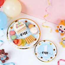 12/24/48 Set, Suitable For 1st, 2nd And 3rd Birthday Parties, Birthday Theme Parties, Includes Heat Press Pattern Paper Plates, Party Plates, Paper Plates. Includes 7-Inch And 9-Inch Plates, Accommodates Up To 48 People Gathering, Picnic Supplies, Birthday Party - Multicolor - View 3