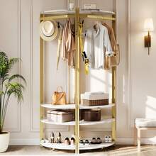 Techigher Corner Hall Tree With Shoe Bench, Entryway Coat Rack With Storage, Corner Clothes Rack With Metal Hooks And Storage Shelves - Gold - View 4