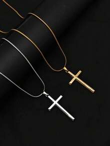 1pc French Fashion 18K Gold Plated Stainless Steel Hydraulic Cross Pendant Necklace, Unique Luxury Design, Versatile Accessory