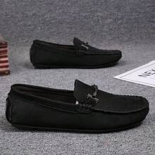 Men's Slip-On Loafers, Lightweight Handmade Stitching Solid Color Moccasins, Men's Casual Fabric Rubber Sole - Black - View 4
