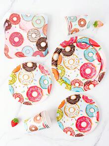Juego desechable de plato, servilleta, vaso, mantel y pancarta con diseño de donas de colores para cumpleaños, adecuado para cumpleaños, bodas, fiestas temáticas, picnics familiares, para 8 invitados