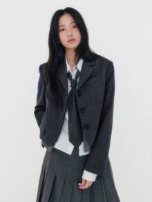 Solid Color Retro Casual Commuter Elegant Minimalist Small Jacket (Inner Garment Not Included) - Grey - View 2