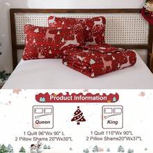 Floral Plaid Patchwork Quilt Set King Size, Reversible Brown Bedding Set Soft Microfiber Lightweight Bedspread Coverlet 3 Piece All - Season Use (104x90 Inches) - 聖誕節馴鹿 - 查看 3