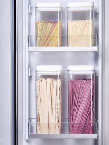 1个食品密封储物盒 - 白色透明带盖食品密封罐，塑料材质，适用于储存谷物、意大利面、豆类、零食和干货，冰箱食品储藏室储物盒 - 4种尺寸，厨房用具，家用厨房甜品店，厨房配件，烘焙工具 - 白色 - 查看 4